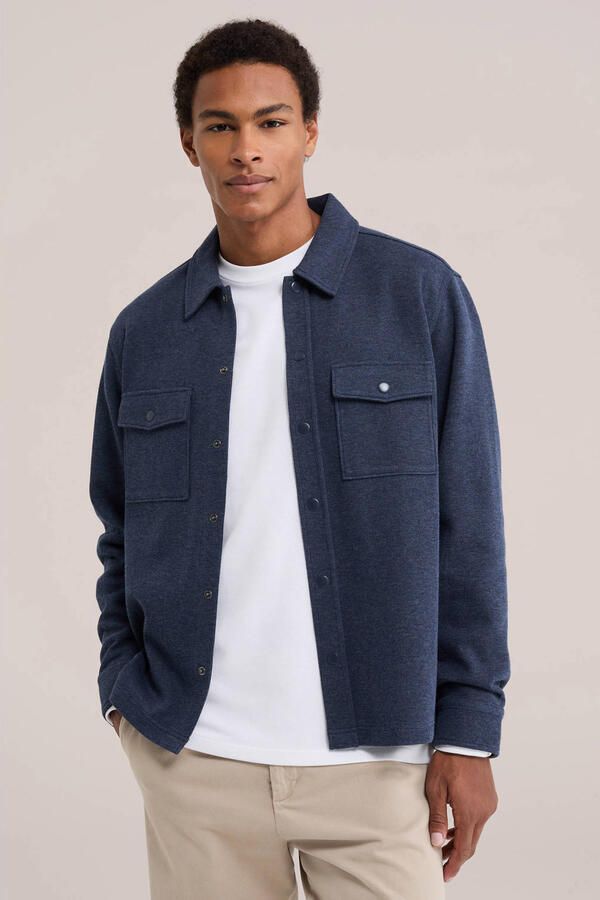 WE Fashion regular fit gemêleerd overshirt blauw