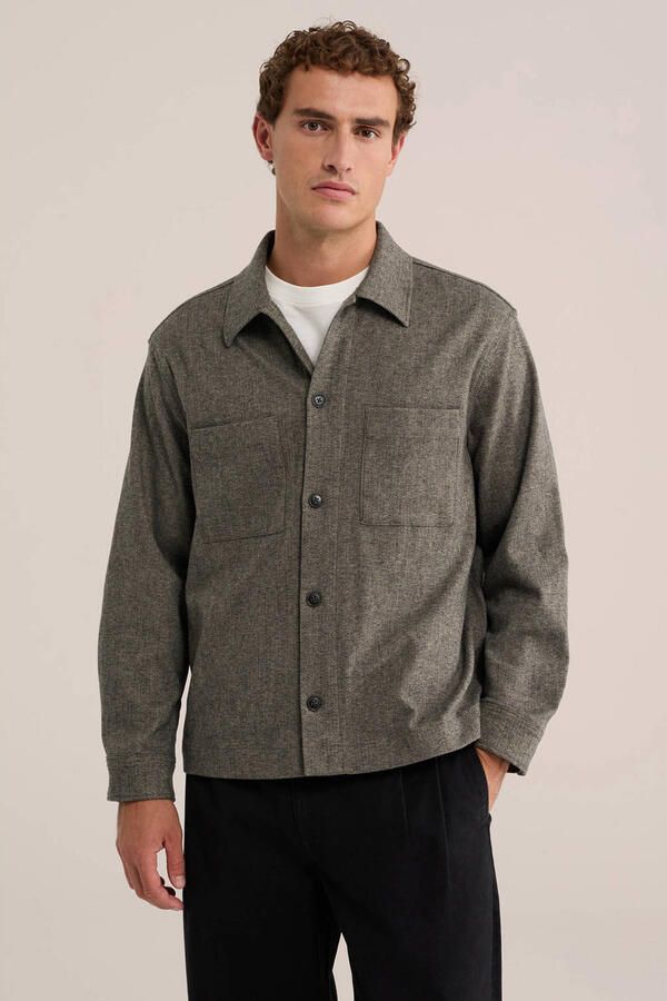 WE Fashion regular fit gemêleerd overshirt grijs