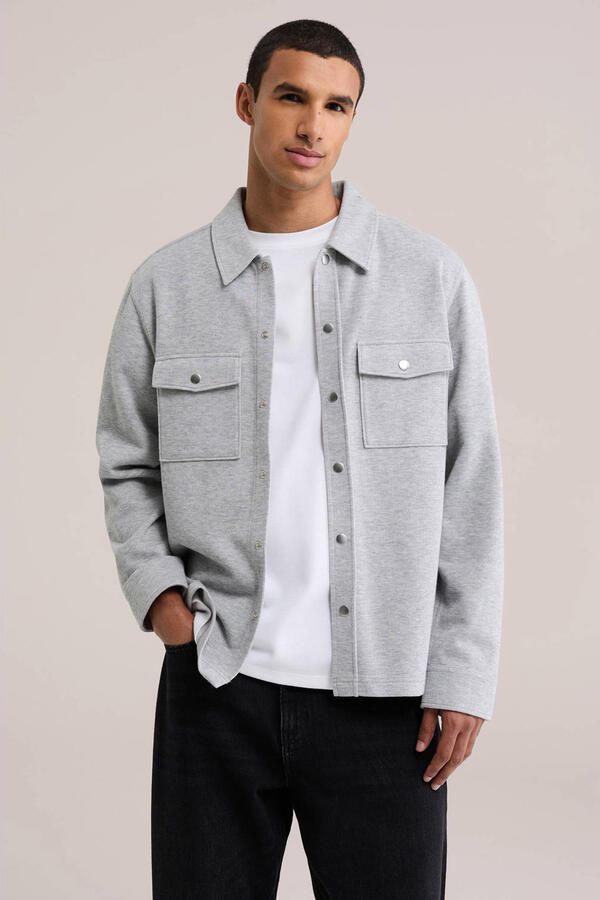 WE Fashion regular fit gemêleerd overshirt middengrijs