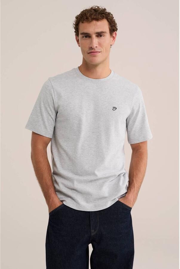 WE Fashion regular fit gemêleerd T-shirt light grey