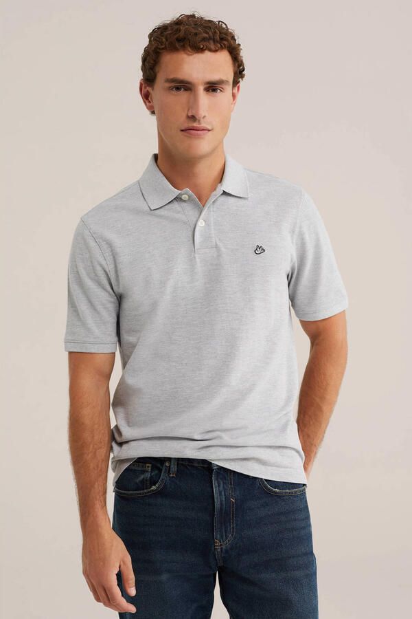 WE Fashion regular fit gemêleerde piqué polo grijs