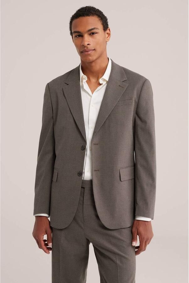 WE Fashion regular fit geruit colbert met sierknopen grijsbruin
