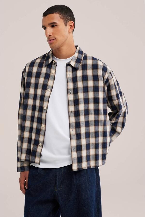 WE Fashion Blue Ridge regular fit geruit overhemd donkerblauw