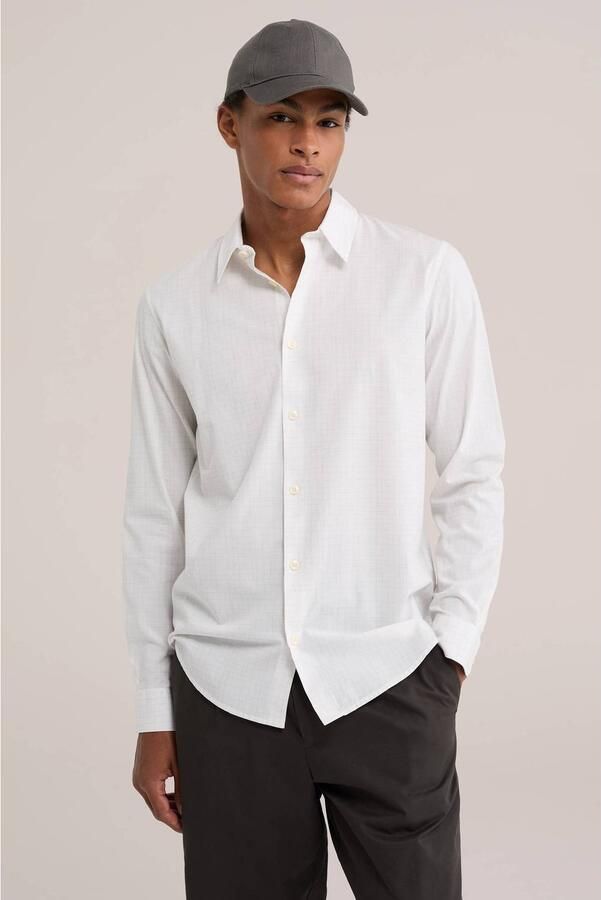 WE Fashion regular fit geruit overhemd ecru