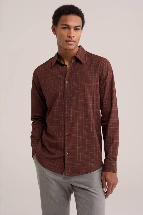 WE Fashion regular fit geruit overhemd roodbruin