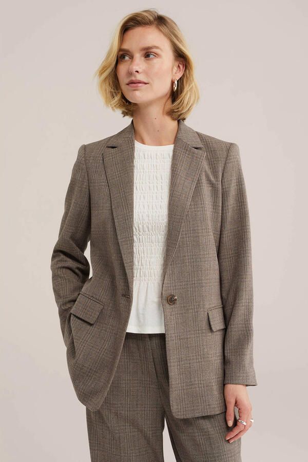 WE Fashion regular fit geruite blazer bruin