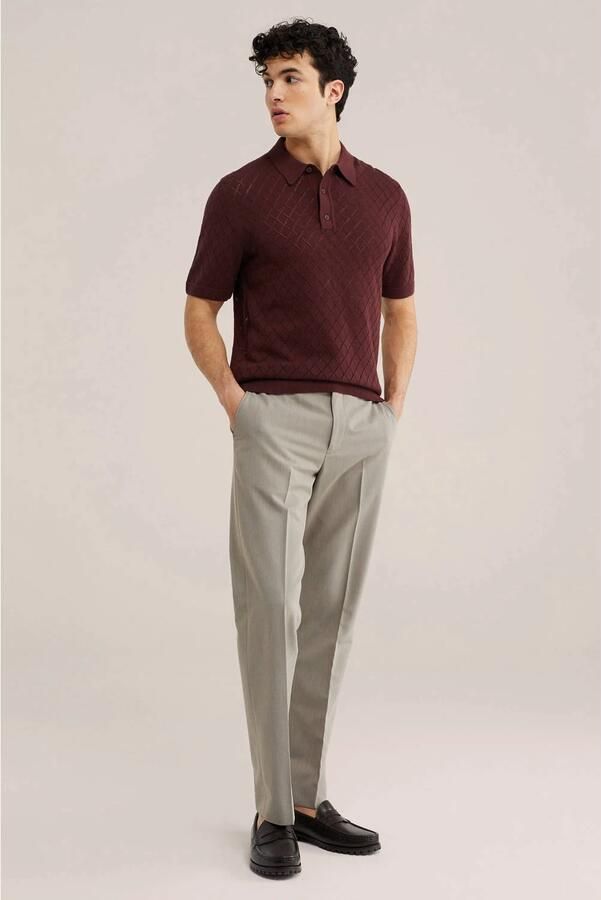 WE Fashion regular fit geruite gebreide polo donkerrood - Foto 2