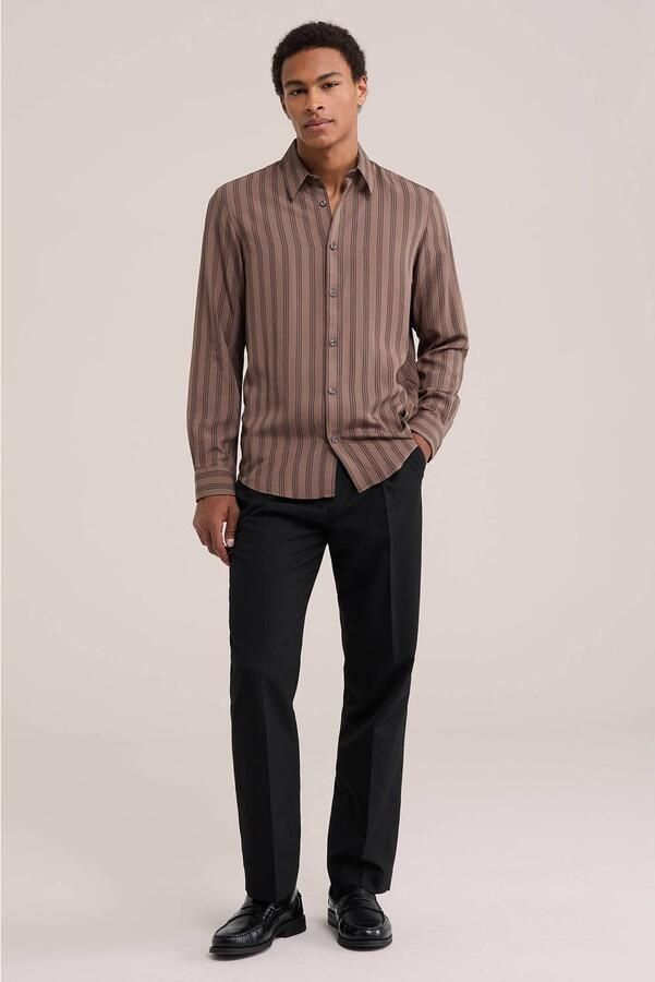 WE Fashion regular fit gestreept overhemd taupe - Foto 2
