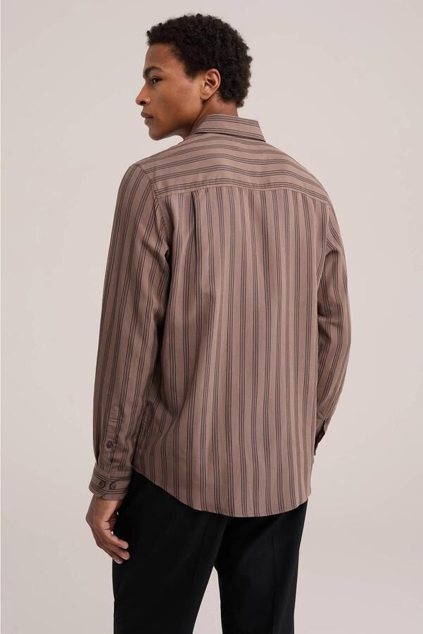 WE Fashion regular fit gestreept overhemd taupe - Foto 3