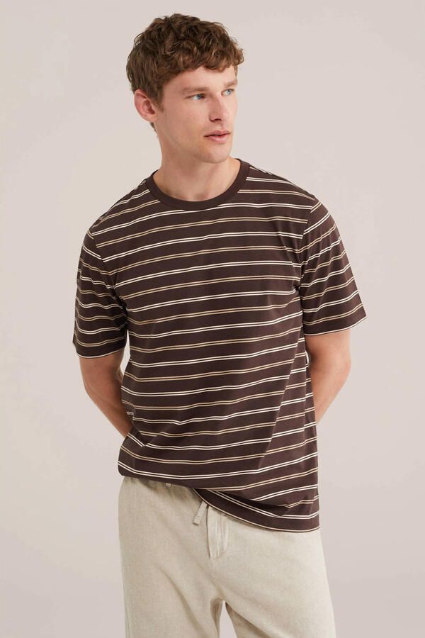 WE Fashion regular fit gestreept T-shirt donkerblauw