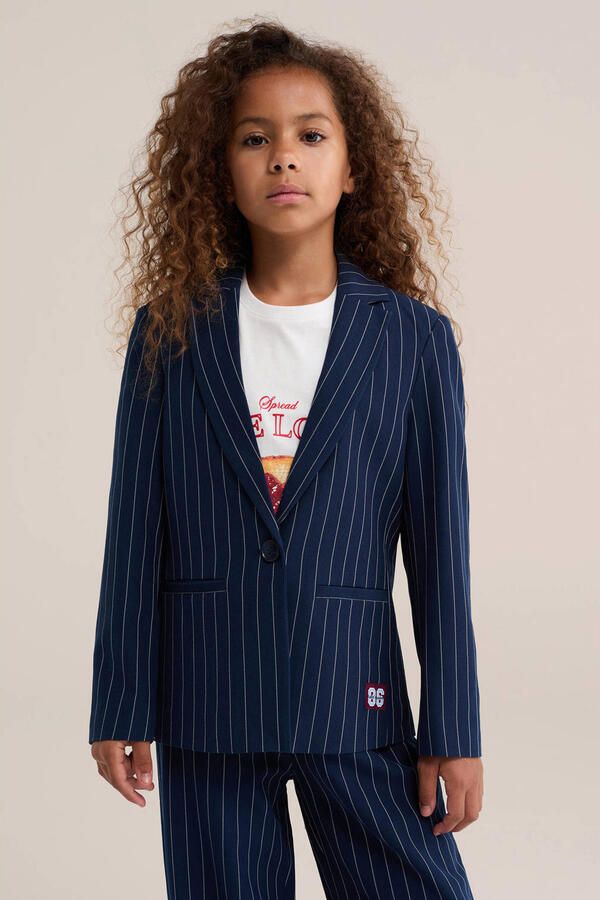 WE Fashion regular fit gestreepte blazer marineblauw