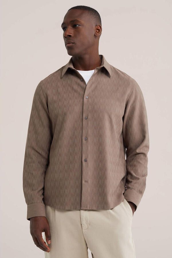 WE Fashion regular fit overhemd bruin