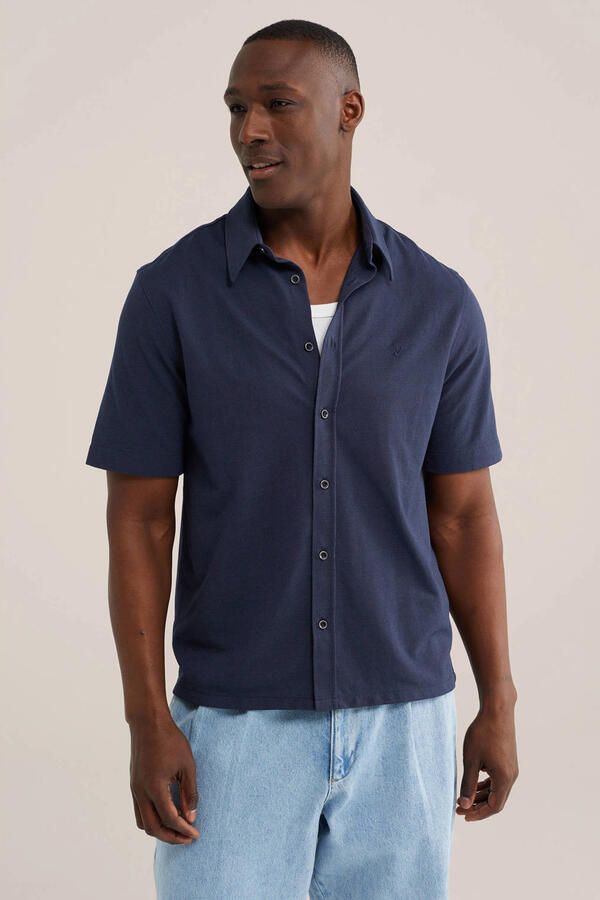 WE Fashion regular fit overhemd donkerblauw