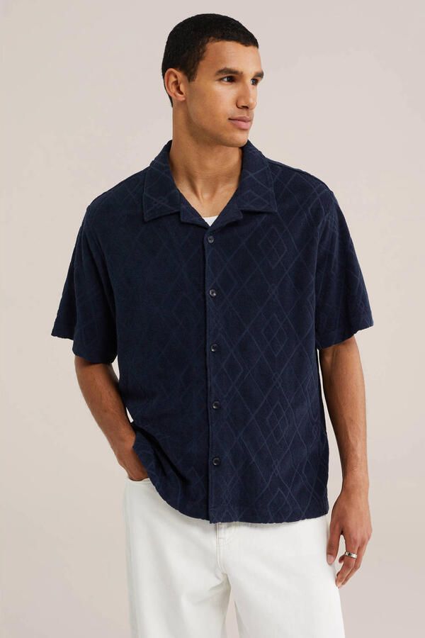 WE Fashion regular fit overhemd donkerblauw