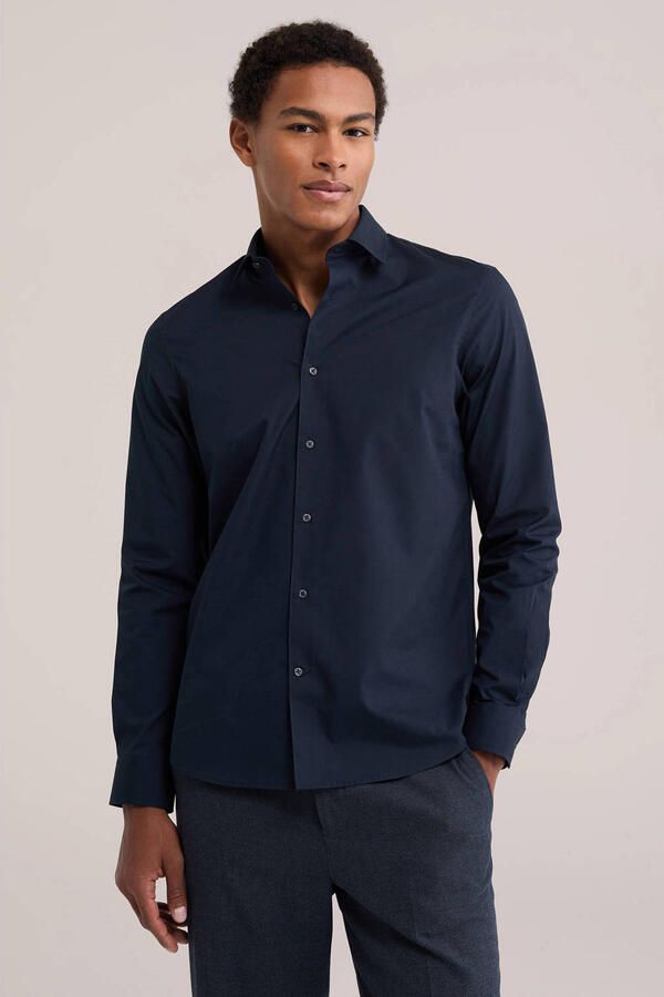 WE Fashion regular fit overhemd donkerblauw