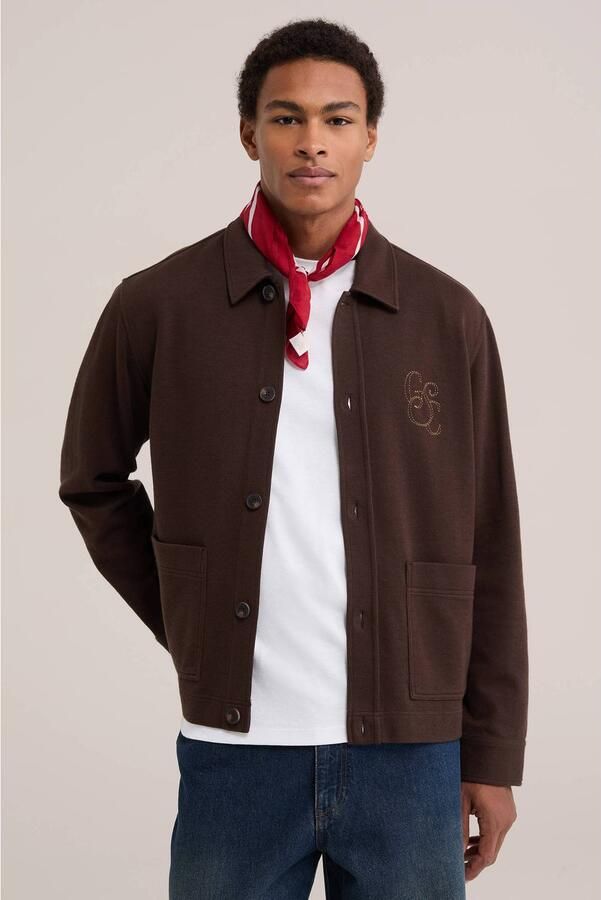 WE Fashion regular fit overshirt met borduursels roodbruin