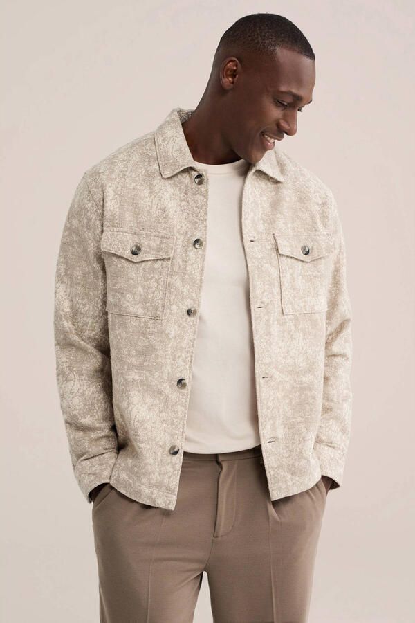 WE Fashion regular fit overshirt met print beige