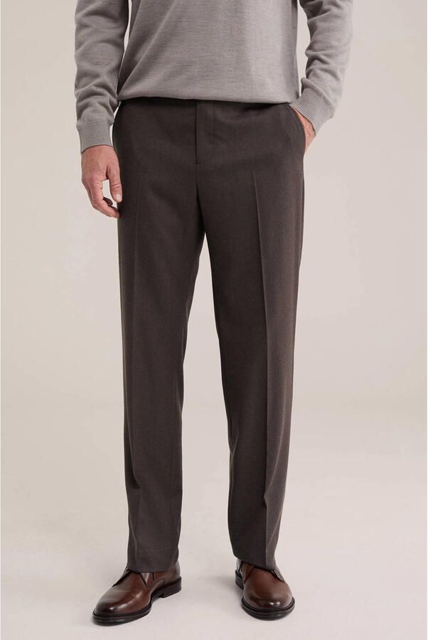 WE Fashion regular fit pantalon met wol bruin