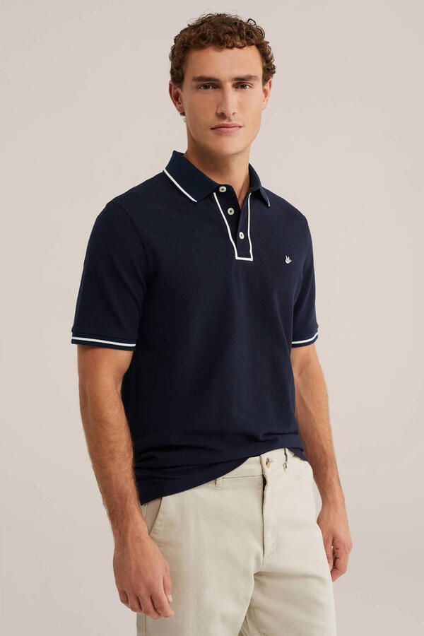 WE Fashion regular fit piqué polo donkerblauw