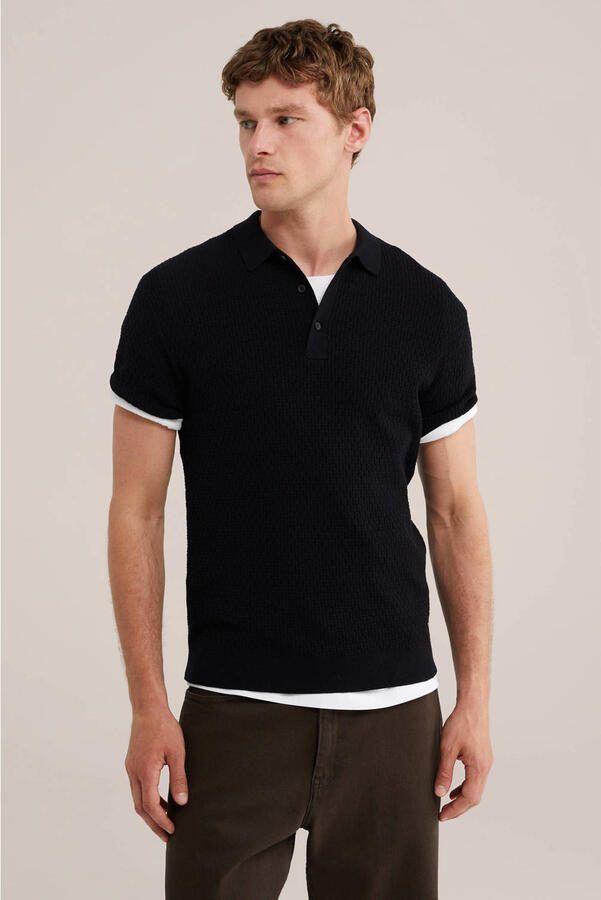 WE Fashion regular fit polo zwart