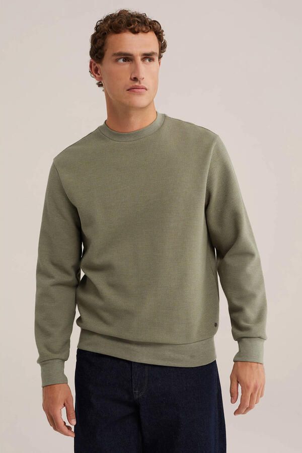 WE Fashion regular fit sweater met wafelstructuur groen