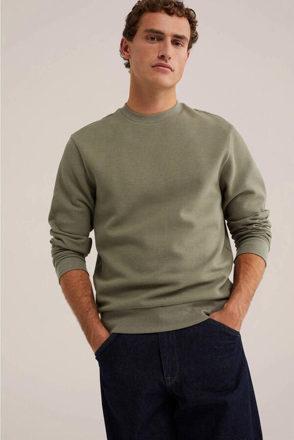 WE Fashion regular fit sweater met wafelstructuur groen - Foto 3