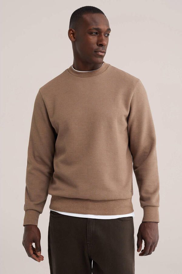 WE Fashion regular fit sweater met wafelstructuur lichtbruin - Foto 2