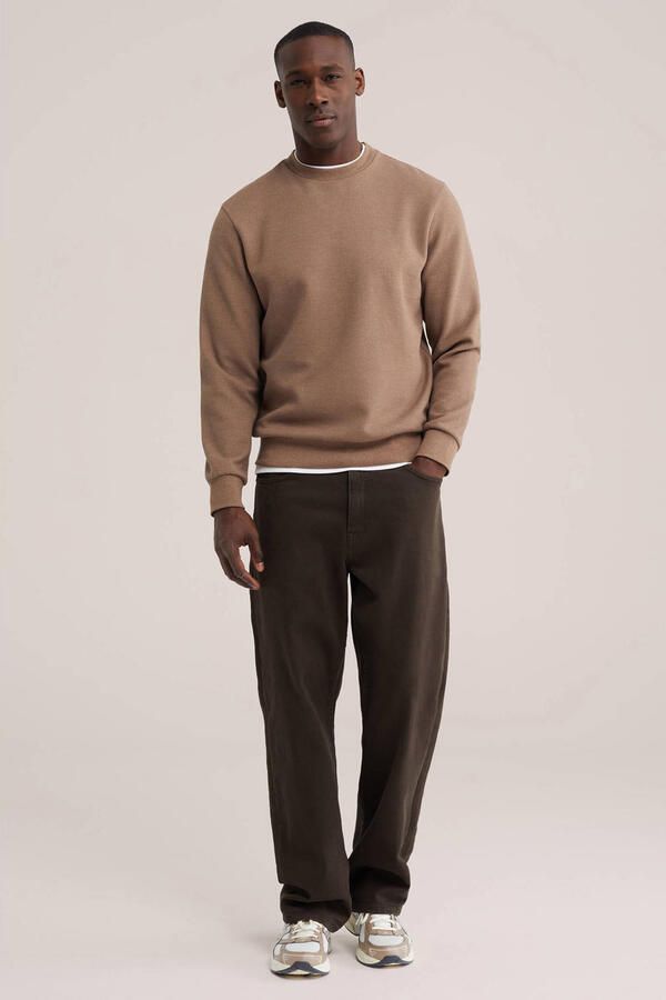 WE Fashion regular fit sweater met wafelstructuur lichtbruin - Foto 3