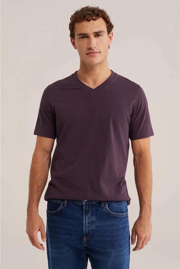 WE Fashion regular fit T-shirt donkerpaars