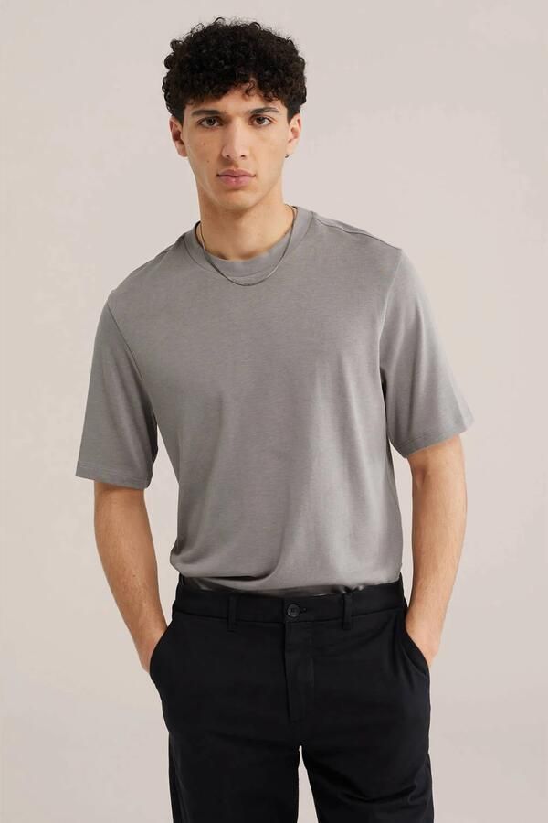 WE Fashion regular fit T-shirt grijs taupe