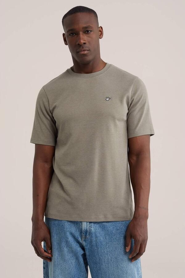 WE Fashion regular fit T-shirt lichtkaki