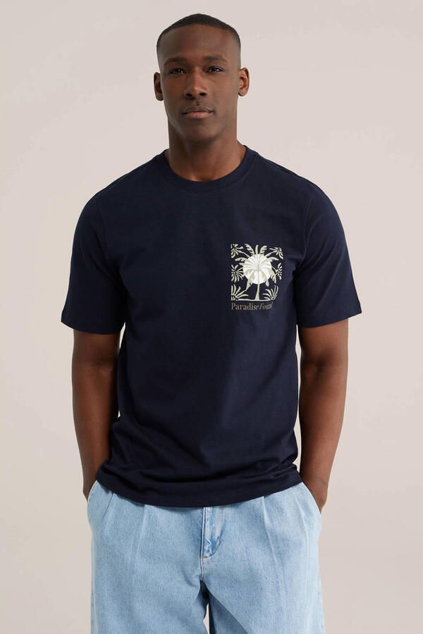 WE Fashion regular fit T-shirt met backprint donkerblauw