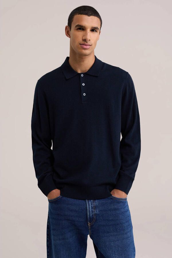 WE Fashion regular fit wollen gebreide trui donkerblauw