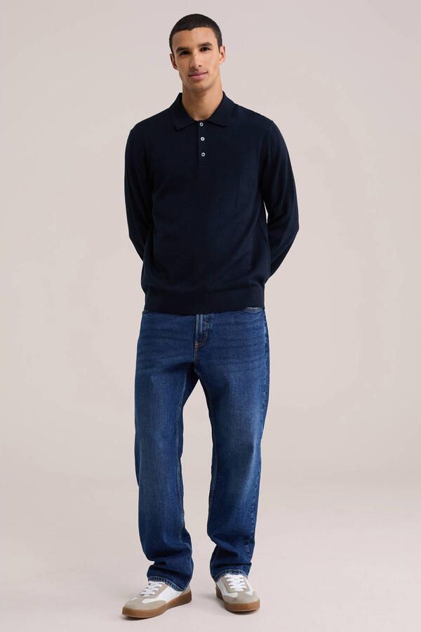 WE Fashion regular fit wollen gebreide trui donkerblauw - Foto 3