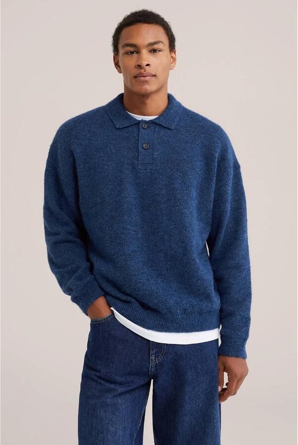 WE Fashion Blue Ridge regular fit wollen trui donkerblauw