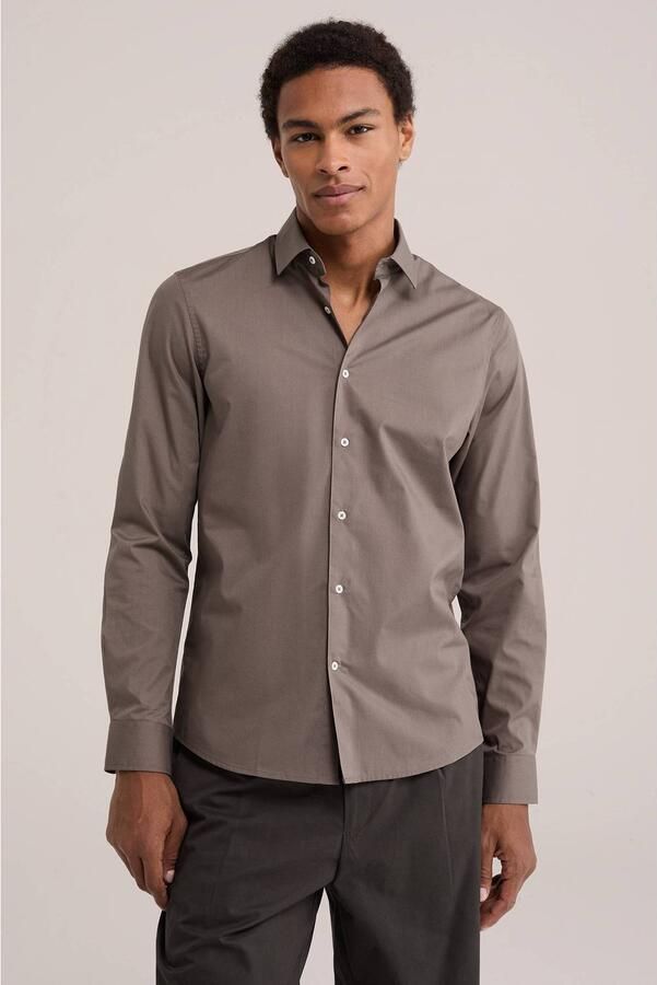 WE Fashion regular fit zakelijk overhemd grijsbruin