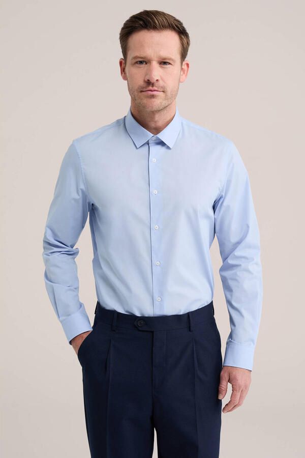 WE Fashion regular fit zakelijk overhemd lichtblauw