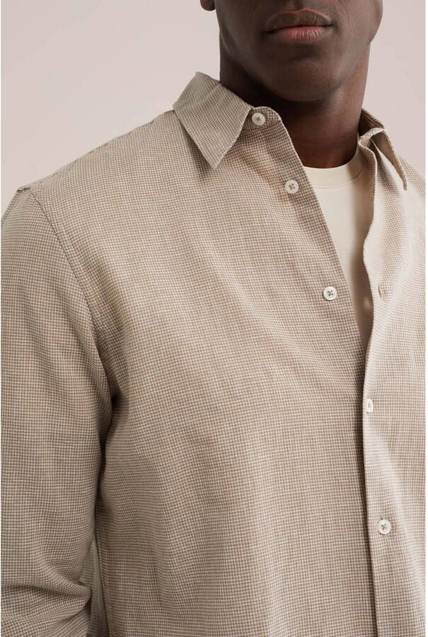 WE Fashion regular geruit casual overhemd met linnen beige - Foto 2