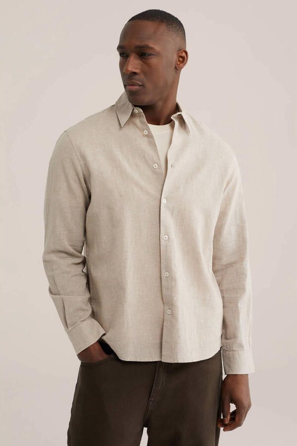 WE Fashion regular geruit casual overhemd met linnen beige