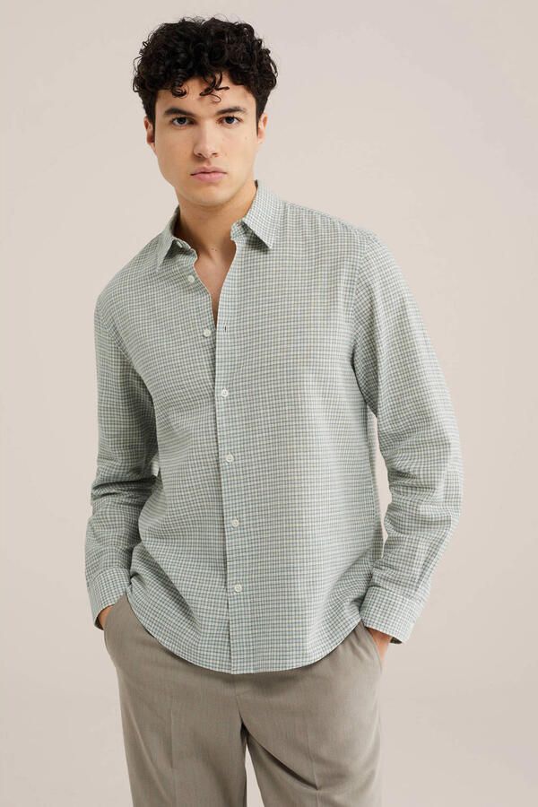 WE Fashion regular geruit casual overhemd met linnen mintgroen