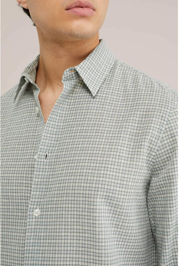 WE Fashion regular geruit casual overhemd met linnen mintgroen - Foto 2