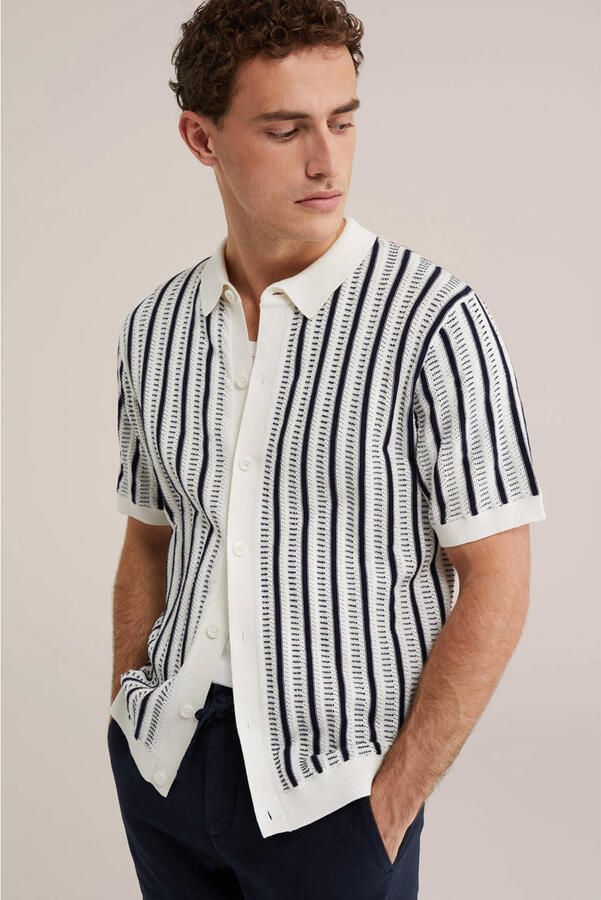 WE Fashion regular gestreept casual overhemd gebreid ecru