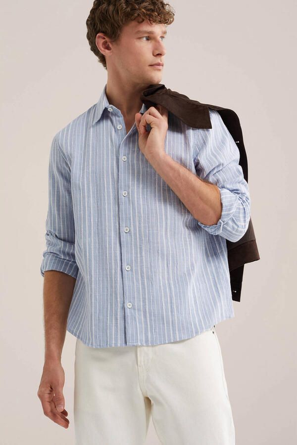 WE Fashion regular gestreepte casual overhemd lichtblauw - Foto 3