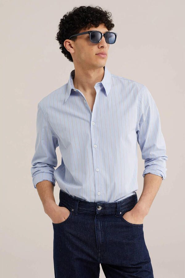 WE Fashion regular gestreepte casual overhemd lichtblauw