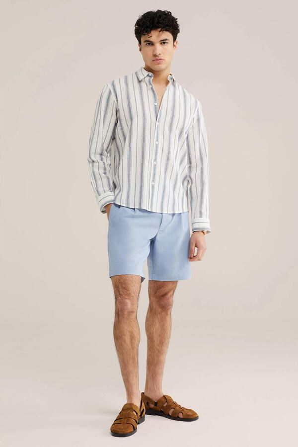 WE Fashion regular gestreepte casual overhemd met linnen blauw - Foto 2