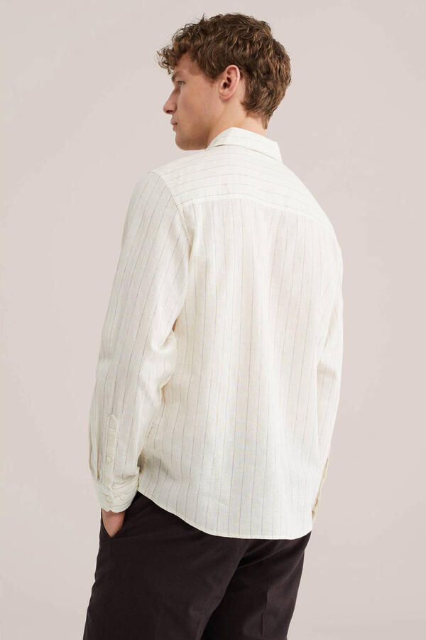WE Fashion regular gestreepte casual overhemd met linnen ecru - Foto 3