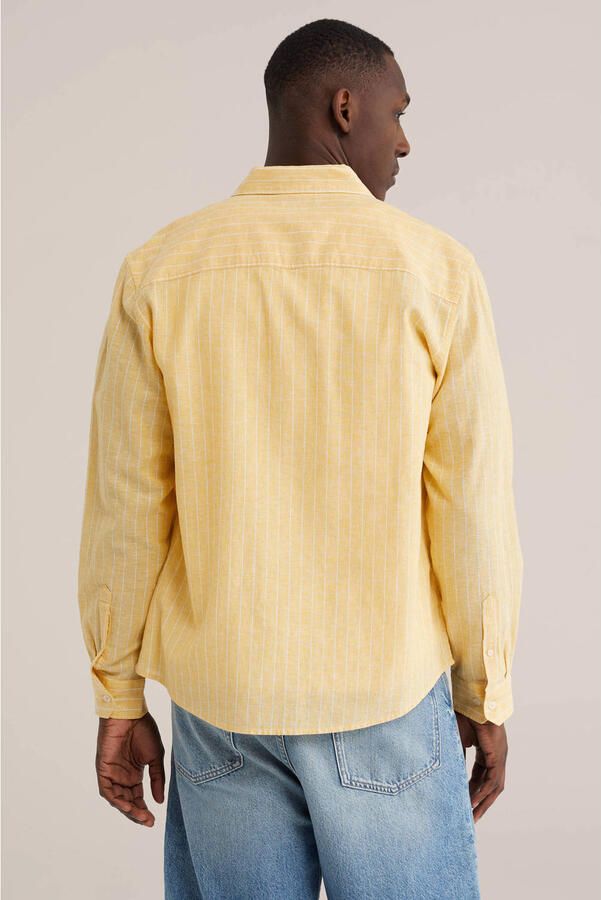 WE Fashion regular gestreepte casual overhemd met linnen geel - Foto 2