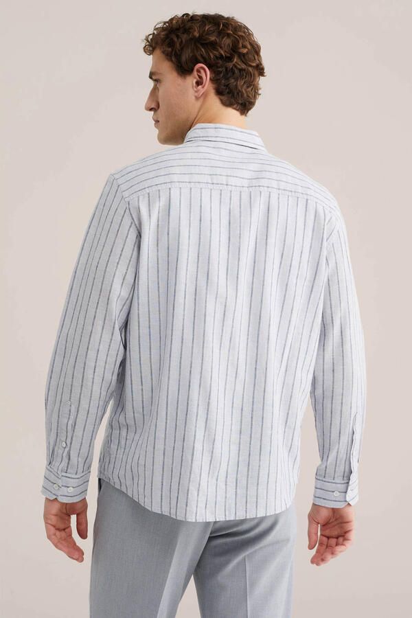 WE Fashion regular gestreepte casual overhemd met linnen lichtblauw - Foto 2