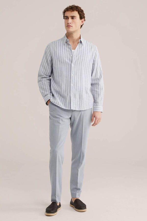 WE Fashion regular gestreepte casual overhemd met linnen lichtblauw - Foto 3