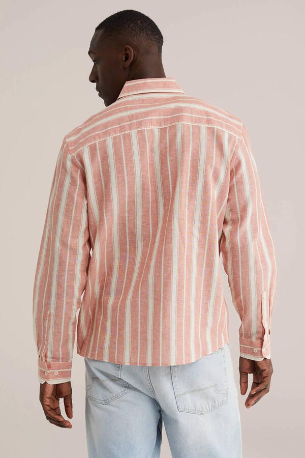 WE Fashion regular gestreepte casual overhemd met linnen roze - Foto 2